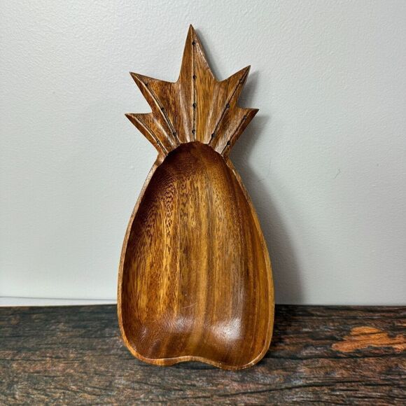 No Brand Other - Wooden Pineapple Shape Monkey Pod Catch All Trinket Dish Hand Carved Decor 9"